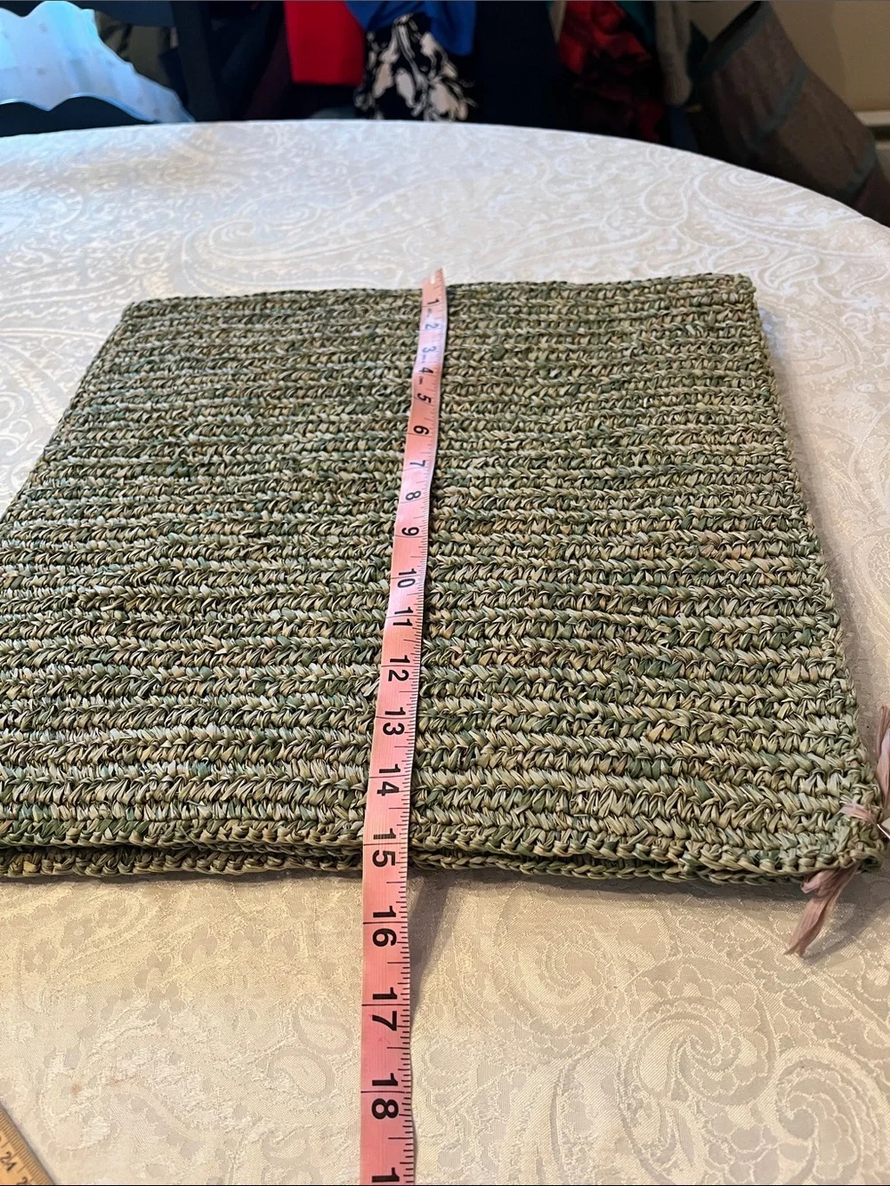 Handwoven Green Jute Seat Cushion — Neutral Rustic Dining Cushion